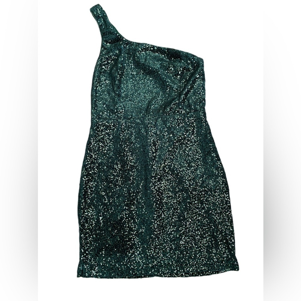 Lulu's One Shoulder Green Sequin One Shoulder Mini Dress Size M - Picture 2 of 11